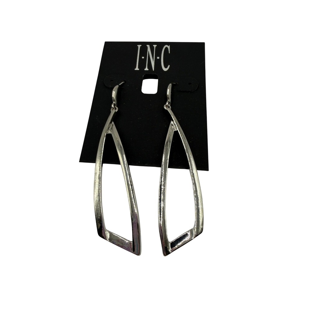 INC Silver Tone Triangle Linear Drop Earrings Modern Geometric Dangle